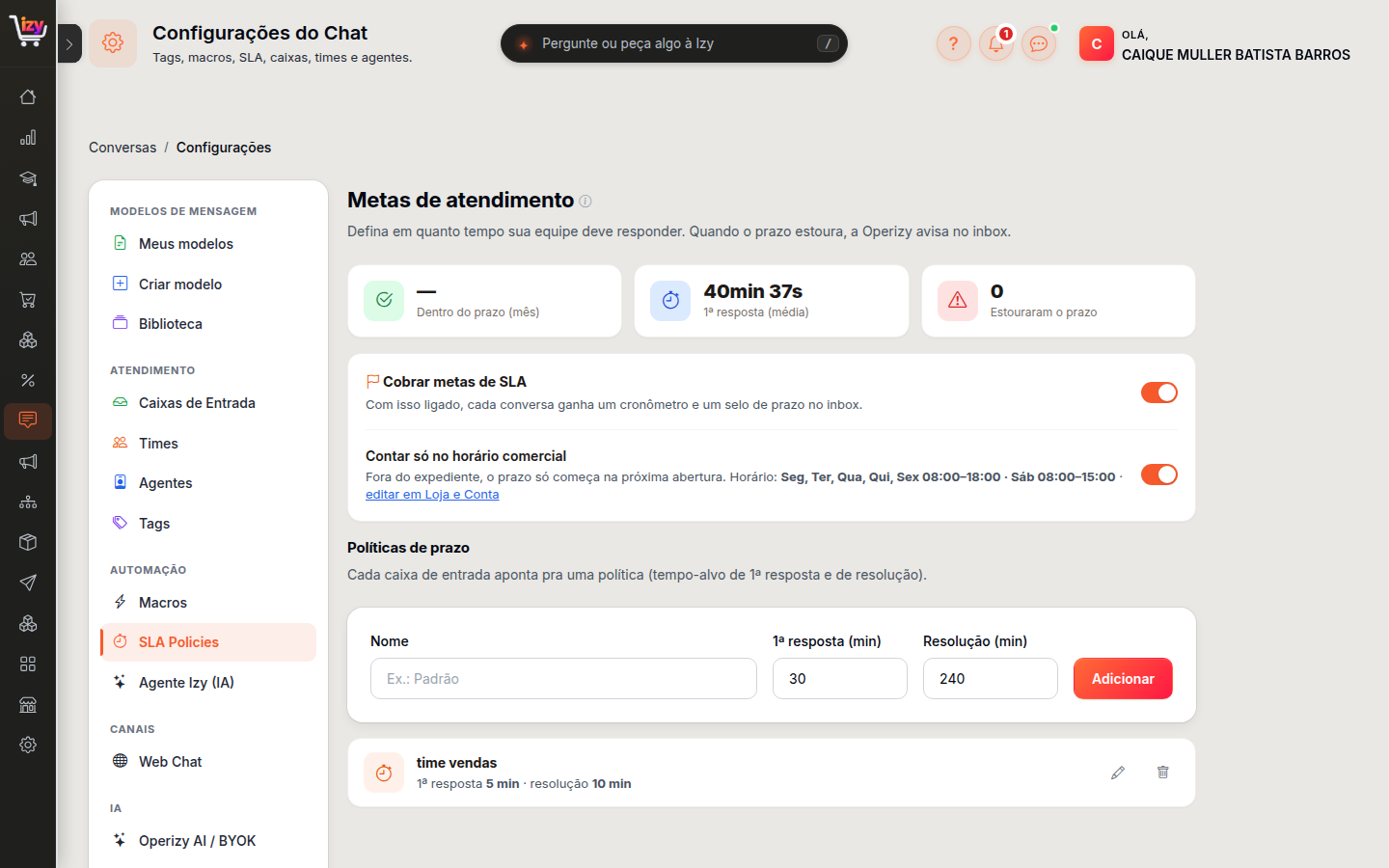 Metas de atendimento, com o cronômetro e as políticas